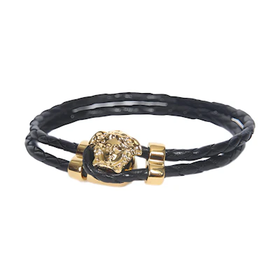 VERSACE Medusa Alloy Double Layer Woven Leather Bracelet for Men DG05579-DMTN-D41O
