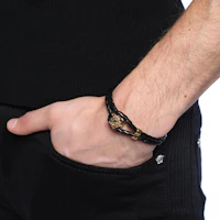 Sizing VERSACE 美杜莎合金雙層編織皮革手鏈男款 DG05579-DMTN-D41O