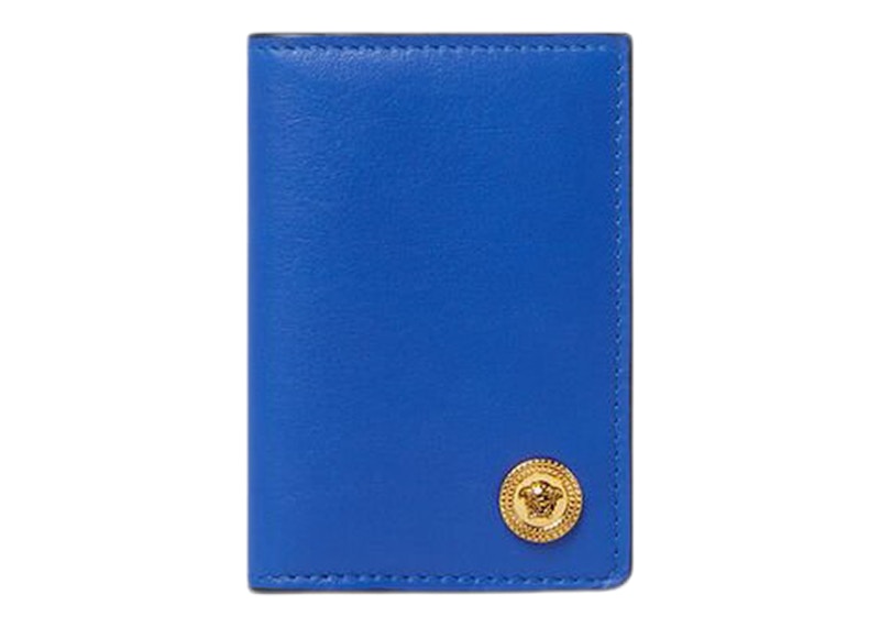 Versace Medusa Biggie (6 Card Slot 1 Cash Compartments) Bi-Fold Card Holder Royal Blue/Gold