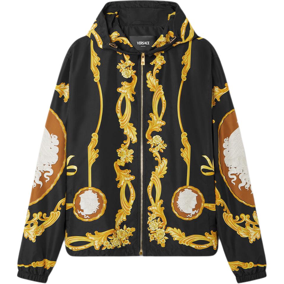 Versace Medusa Cameo Black Hooded Windbreaker Jacket with Zipper 1019895-1A14360-5B000