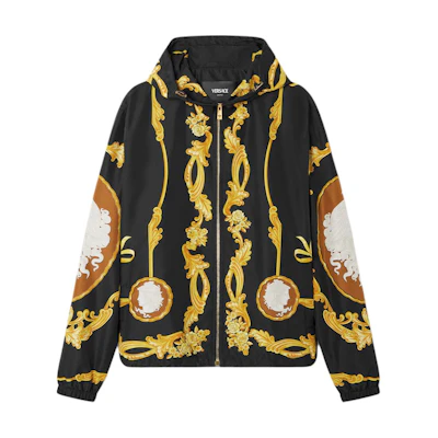 Versace Medusa Cameo Black Hooded Windbreaker Jacket with Zipper 1019895-1A14360-5B000