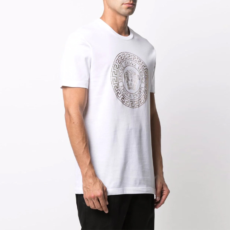 VERSACE Medusa Crystal Embellished Crewneck Short Sleeve T-Shirt White Men’s 10016191-A012631-W000 圖 4