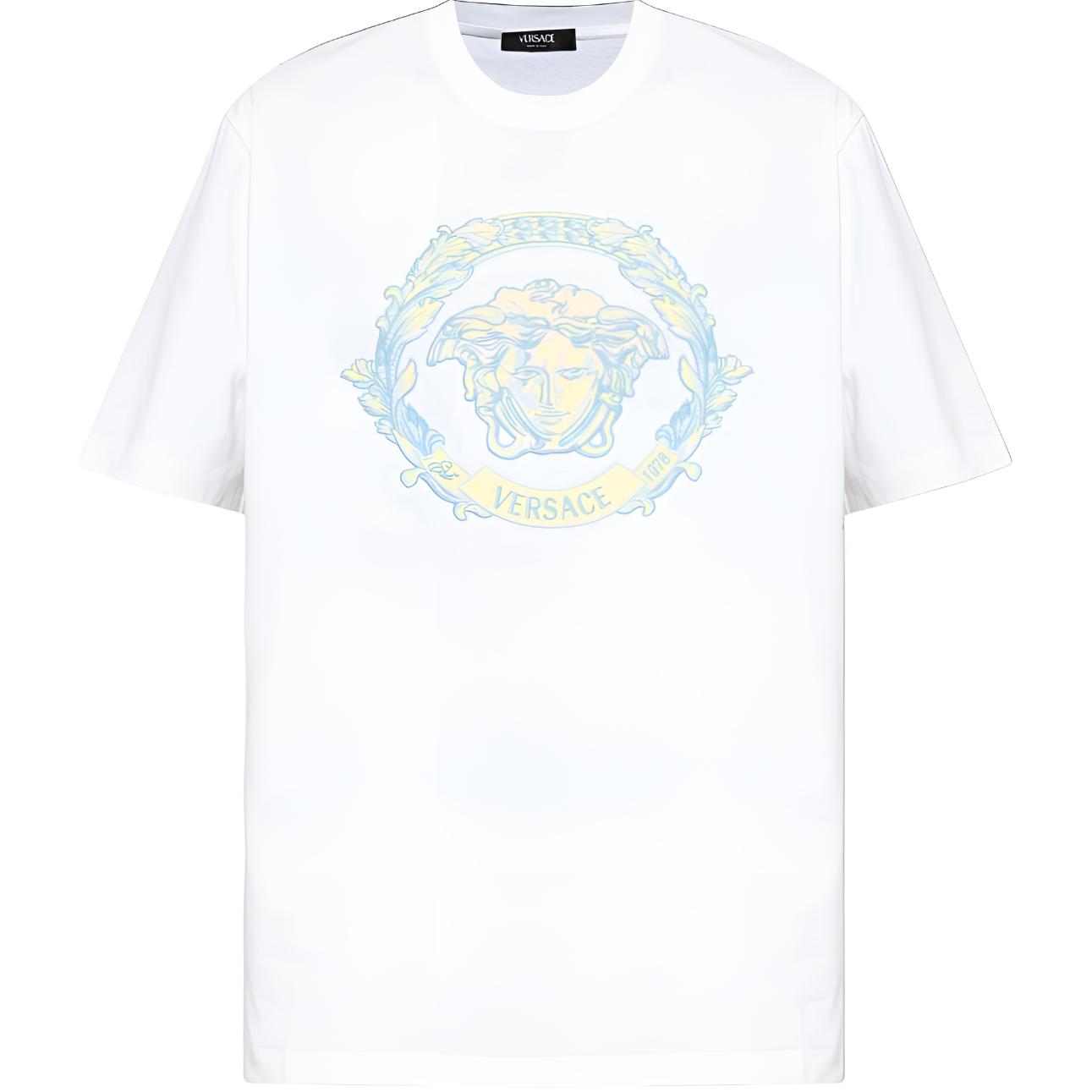 VERSACE Medusa Embroidered Crew Neck Short Sleeve T-Shirt  White 10133021-A10687-1W000