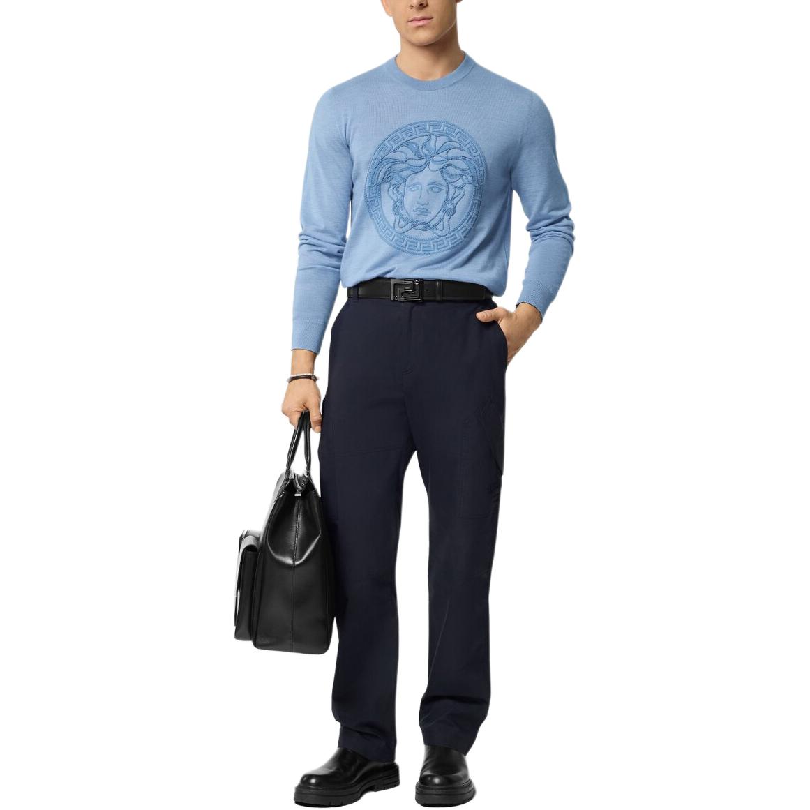 VERSACE Medusa Embroidered Crewneck Knit Sweater Blue  Fashion Sweater 1016056-1A11251-1VD90 圖 3