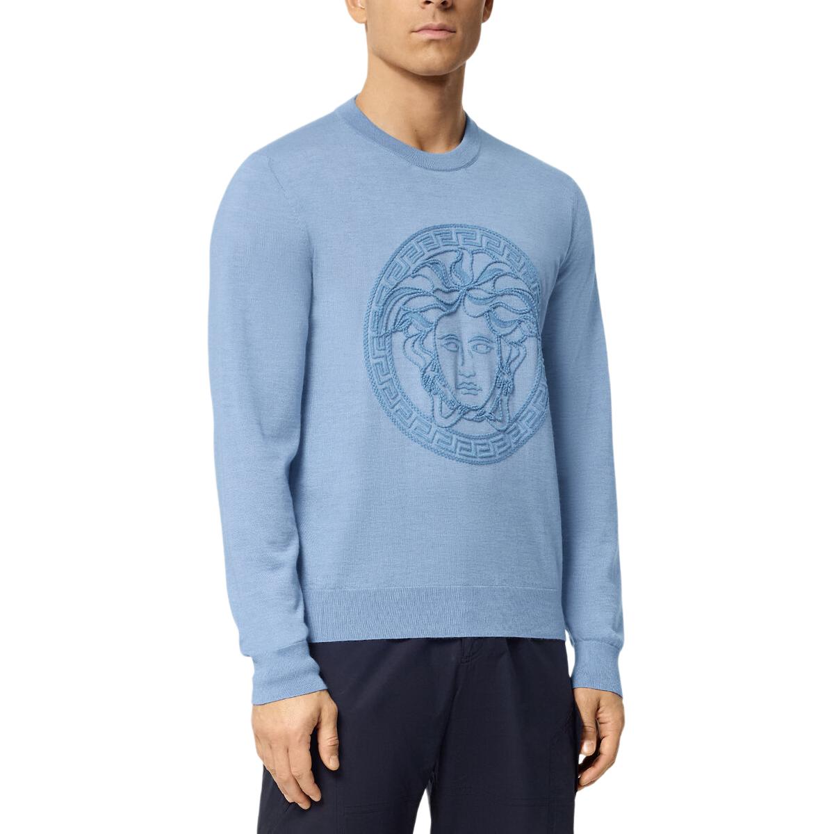 VERSACE Medusa Embroidered Crewneck Knit Sweater Blue  Fashion Sweater 1016056-1A11251-1VD90 圖 4