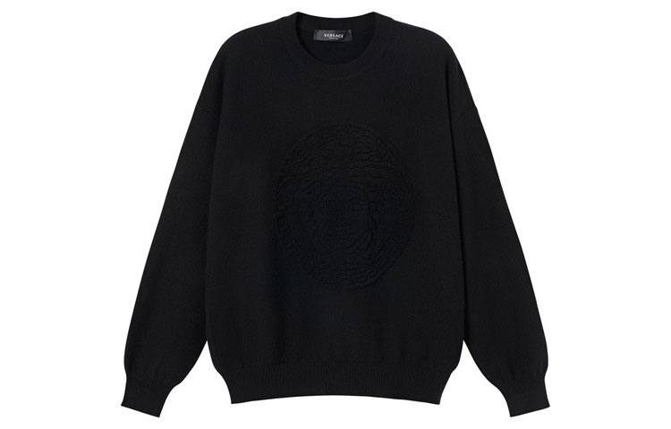 Versace Medusa Embroidered Knit Sweatshirt Men’s Black Long Sleeve A87561-A236510-A1008