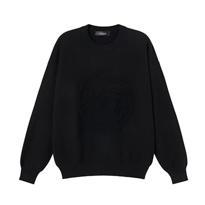 Versace Medusa Embroidered Knit Sweatshirt Men’s Black Long Sleeve A87561-A236510-A1008
