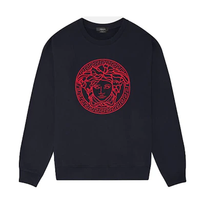 Versace Medusa Embroidered Long-Sleeve Pullover Sweatshirt Men Navy Blue A89395-A231242-A1384