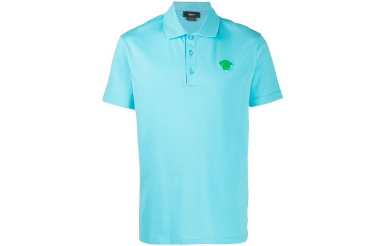 VERSACE Medusa Embroidered Short Sleeve Polo Shirt - Blue A87427-A237141-2V110