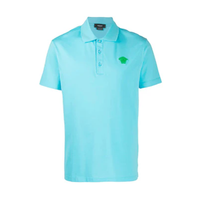 VERSACE Medusa Embroidered Short Sleeve Polo Shirt - Blue A87427-A237141-2V110