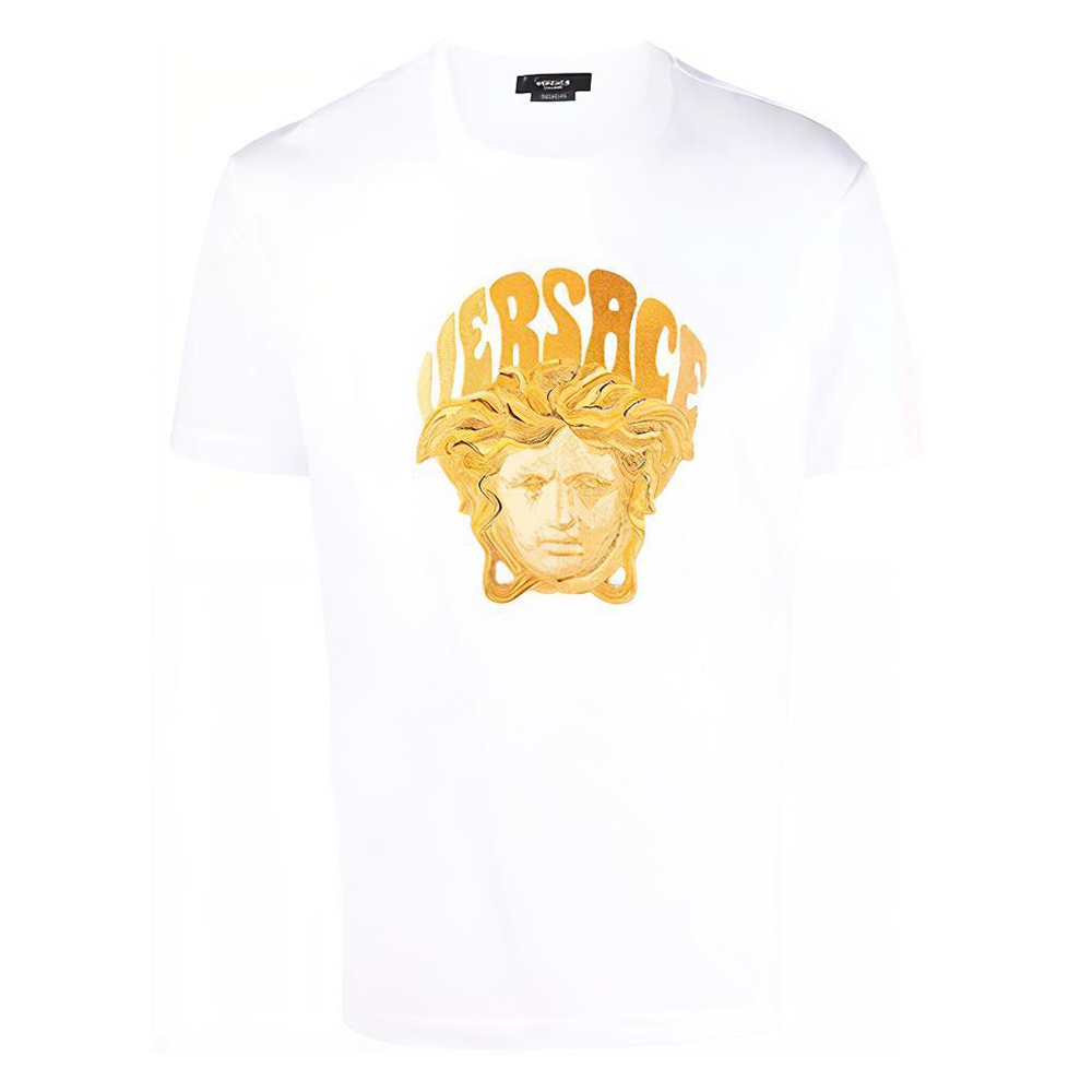 VERSACE Medusa Embroidered Short Sleeve T-Shirt White SS22 . 1003913-1A02785-1W000