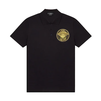 VERSACE Medusa Embroidered Studded Polo Shirt Men’s Black A89300-A237141-A1008
