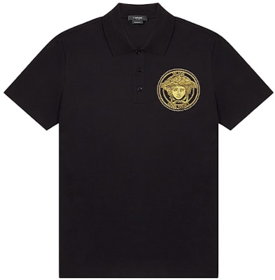 VERSACE Medusa Embroidered Studded Polo Shirt Men’s Black A89300-A237141-A1008 Order VERSACE Medusa Embroidered Studded Polo Shirt Men’s Black A89300-A237141-A1008