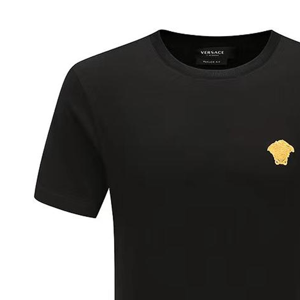 Shop VERSACE Medusa Embroidered Tee SS23  Black Short Sleeve T-Shirt. 1008481-1A06063-1B000