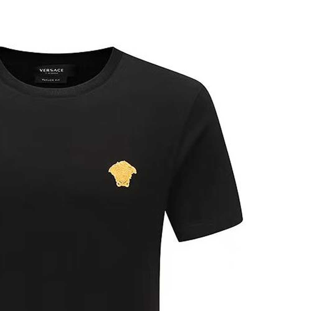 Details for VERSACE Medusa Embroidered Tee SS23  Black Short Sleeve T-Shirt. 1008481-1A06063-1B000