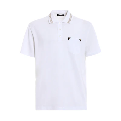 VERSACE Medusa Gold Logo Pocket White Short Sleeve Polo Shirt A79252-A223004-A93A