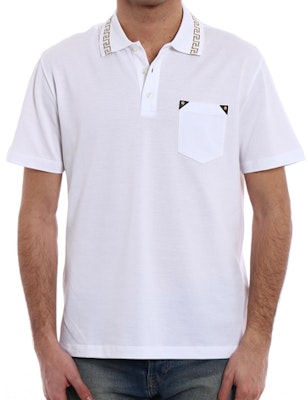 VERSACE Kaos Polo Lengan Pendek Putih Logo Emas Medusa dengan Saku A79252-A223004-A93A Shop VERSACE Kaos Polo Lengan Pendek Putih Logo Emas Medusa dengan Saku A79252-A223004-A93A
