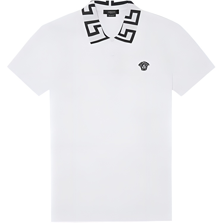 VERSACE Medusa Greek Key Short Sleeve Polo Shirt White A89492-A231240-A2048