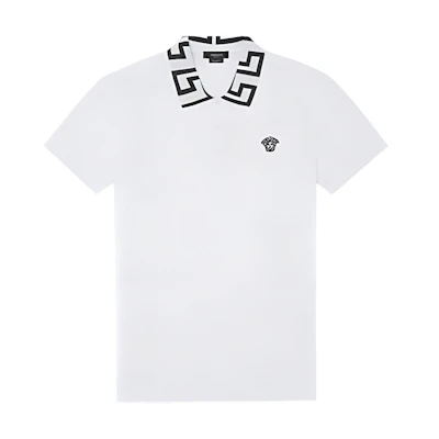 VERSACE Medusa Greek Key Short Sleeve Polo Shirt White A89492-A231240-A2048