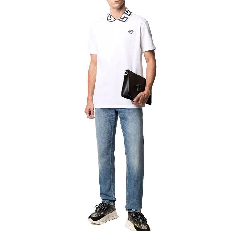 Shop VERSACE 美杜莎希腊钥匙短袖翻领衫 白色 A89492-A231240-A2048