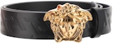 Order ヴェルサーチ メデューサ ヘッド バックル レザー ベルト ブラック 4cm DCU41401A050291B00V