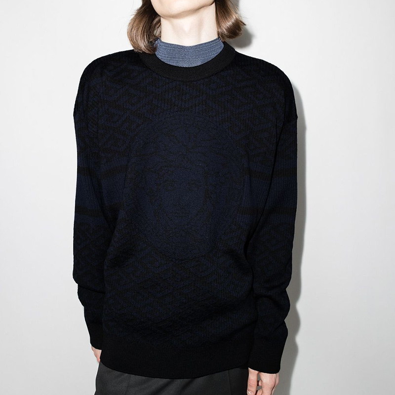 VERSACE Medusa Jacquard Crewneck Wool Sweater  Blue SS22 Collection. 1003621-1A02495-5U280 圖 3