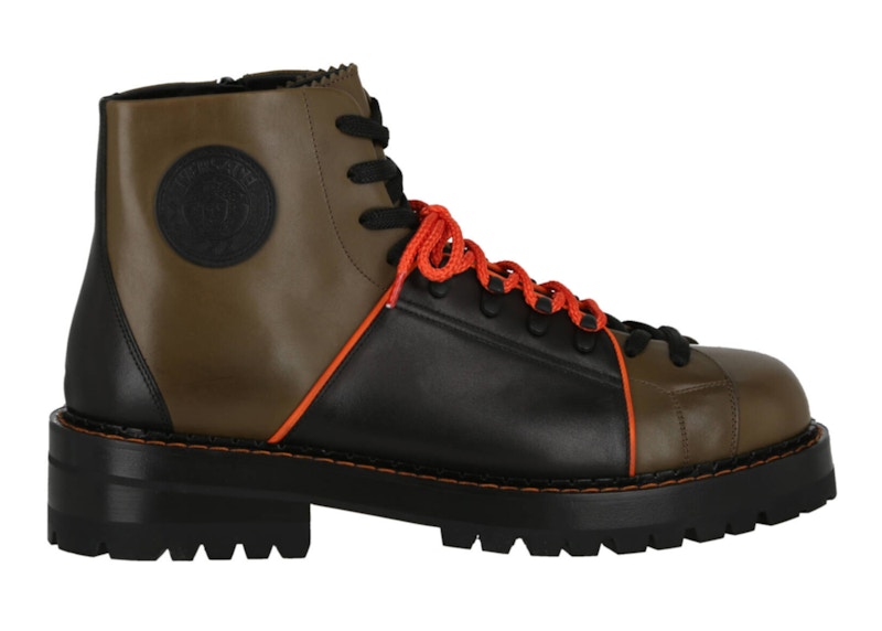 Versace Medusa Leather Ankle Boots Black Brown