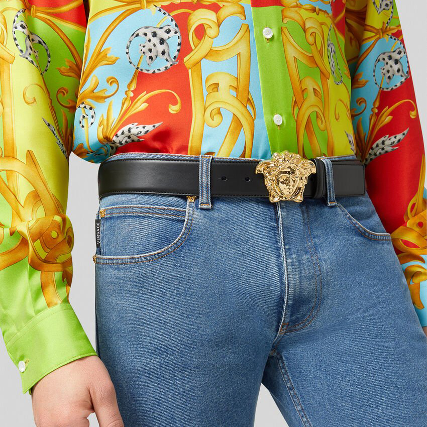 Sizing ヴェルサーチ メデューサ レザー ベルト 4cm メンズ ブラック DCU4140-DVTP1-D410H