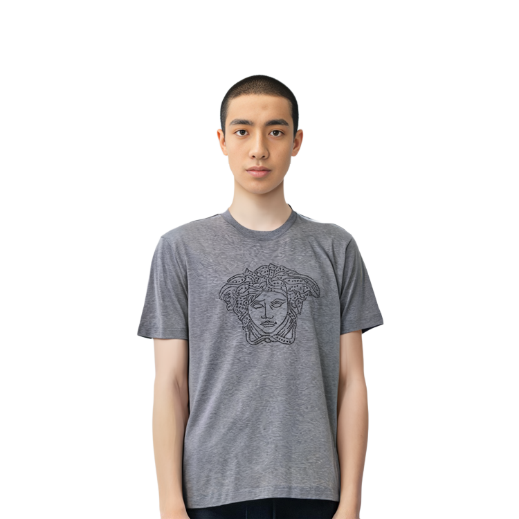 Shop Camiseta Gris Versace Hombre Cuello Redondo Manga Corta Logo Medusa. A76132-A201952-A809