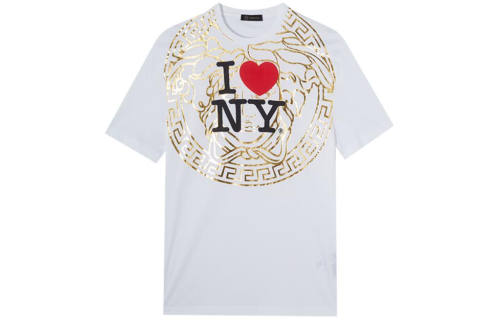 VERSACE Medusa Logo Heart Print Short Sleeve T-Shirt Unisex. A84109-A201952-A001