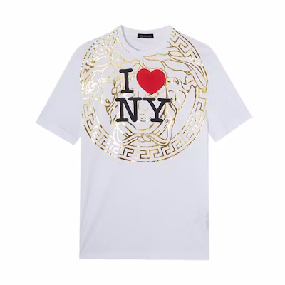 VERSACE Medusa Logo Heart Print Short Sleeve T-Shirt Unisex. A84109-A201952-A001