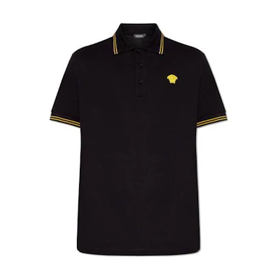 VERSACE Medusa Logo Stripe Pattern Short-Sleeve Polo Shirt Black Casual Fit 1013910-1A09860-1B000