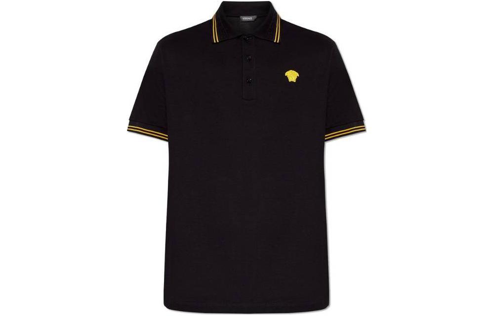 VERSACE Medusa Logo Stripe Pattern Short-Sleeve Polo Shirt Black  Casual Fit 1013910-1A09860-1B000 圖 2