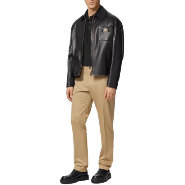 VERSACE Medusa Logo Stripe Pattern Short-Sleeve Polo Shirt Black  Casual Fit 1013910-1A09860-1B000 圖 3