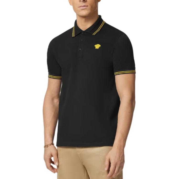 VERSACE Medusa Logo Stripe Pattern Short-Sleeve Polo Shirt Black  Casual Fit 1013910-1A09860-1B000 圖 5