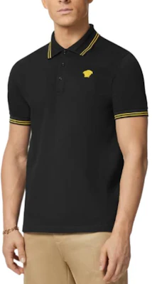 VERSACE Kaos Polo Hitam Lengan Pendek Motif Garis Logo Medusa Casual Fit 1013910-1A09860-1B000 Purchase VERSACE Kaos Polo Hitam Lengan Pendek Motif Garis Logo Medusa Casual Fit 1013910-1A09860-1B000