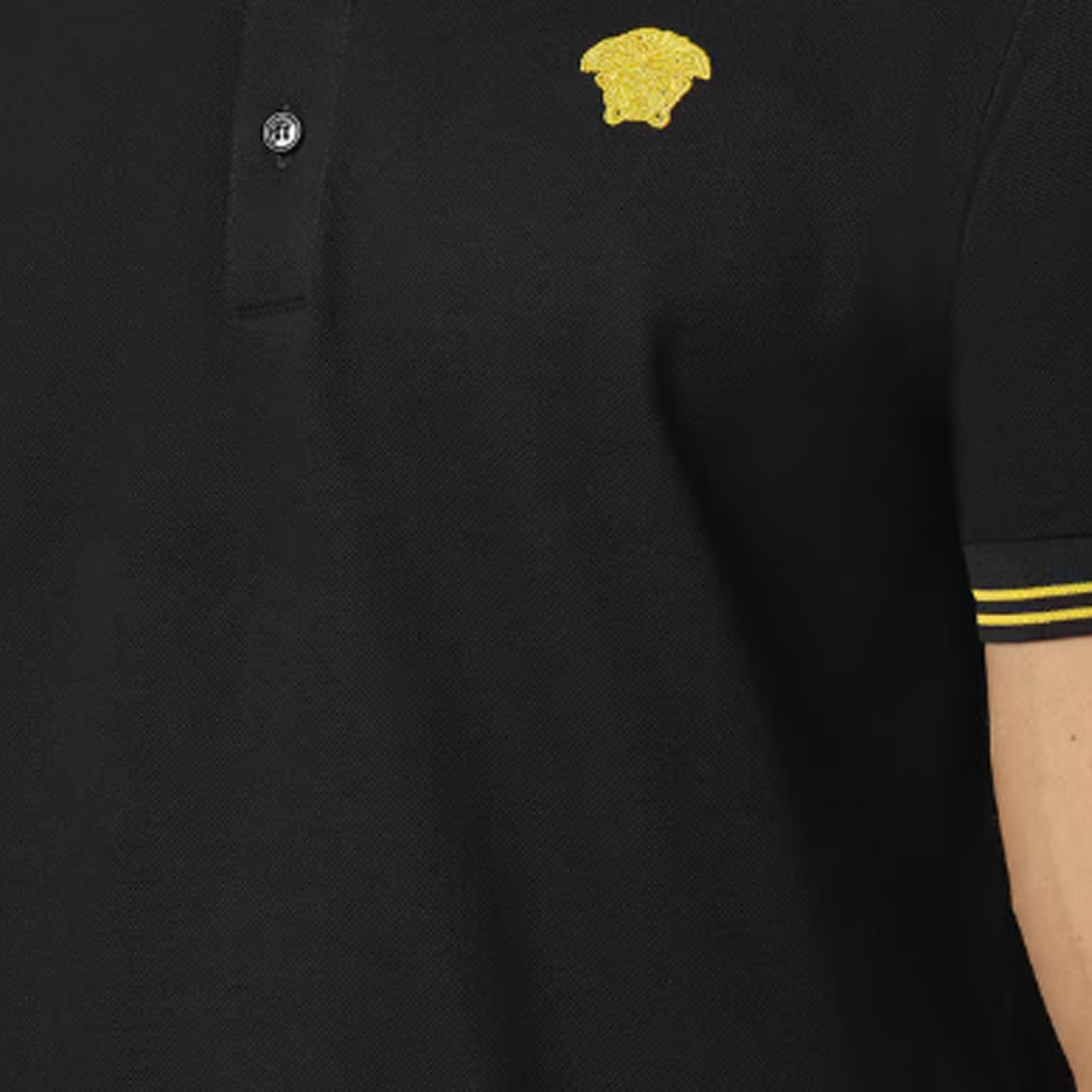 VERSACE Medusa Logo Stripe Pattern Short-Sleeve Polo Shirt Black  Casual Fit 1013910-1A09860-1B000 圖 7