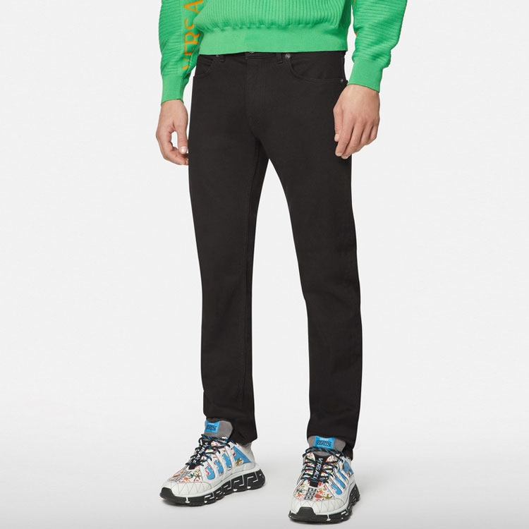 Shop VERSACE Celana Jeans Hitam Pola Medusa A81832-1F01113-1D040