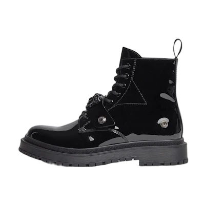 Versace Medusa Plaque Lace-Up Booties 'Black'
