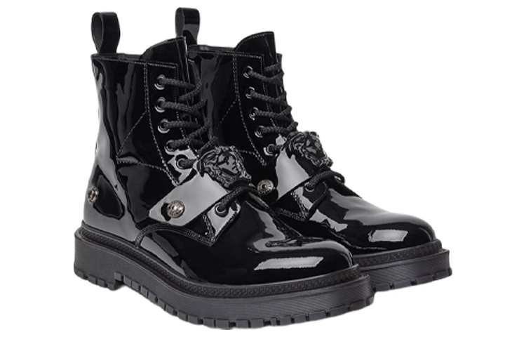 Shop Versace Medusa Plaque Booties Tali 'Hitam' 1003149-1A02844_1B00B