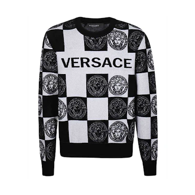VERSACE Medusa Print Checkered Knit Sweater Black/White A87268-A235904-A2024