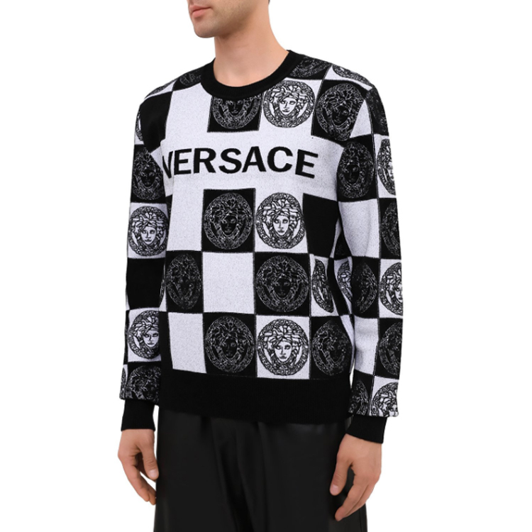 Shop Suéter de Punto Cuadros Estampado Medusa VERSACE Negro/Blanco A87268-A235904-A2024