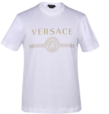 VERSACE Kaos Pria Lengan Pendek Motif Medusa Putih Terang. A87573-A228806-A2088 Order VERSACE Kaos Pria Lengan Pendek Motif Medusa Putih Terang. A87573-A228806-A2088