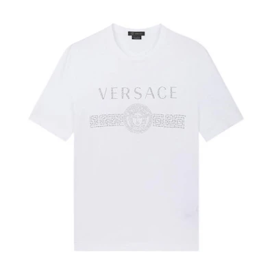 VERSACE Medusa Rhinestone Logo Crewneck T-Shirt White A85941-A228806-A1001