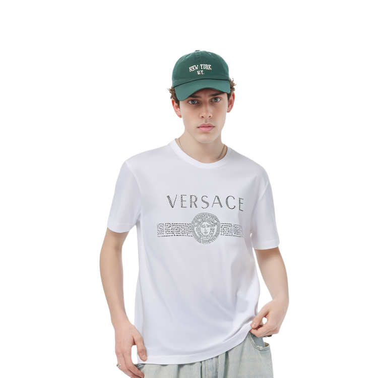 VERSACE Medusa Rhinestone Logo Crewneck T-Shirt  White A85941-A228806-A1001 圖 5