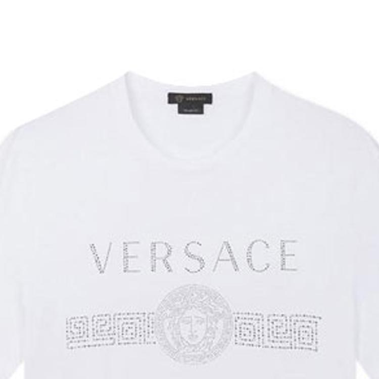 VERSACE Medusa Rhinestone Logo Crewneck T-Shirt  White A85941-A228806-A1001 圖 6