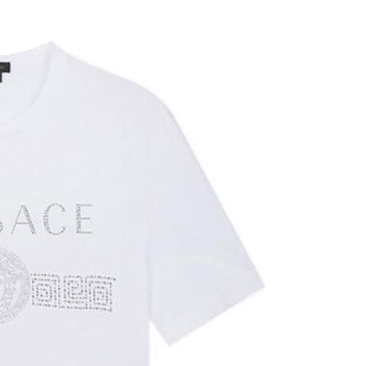 VERSACE Medusa Rhinestone Logo Crewneck T-Shirt  White A85941-A228806-A1001 圖 7
