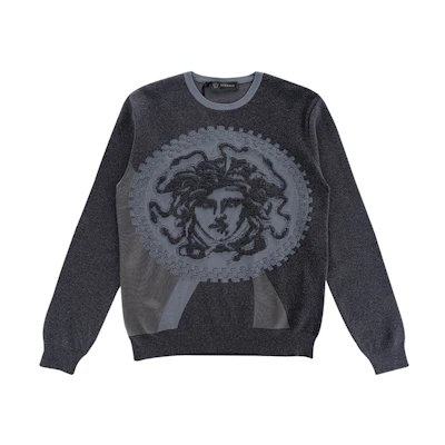 VERSACE Medusa Slim Fit Knit Pullover for Men in Dark Gray A79786-A225888-A610
