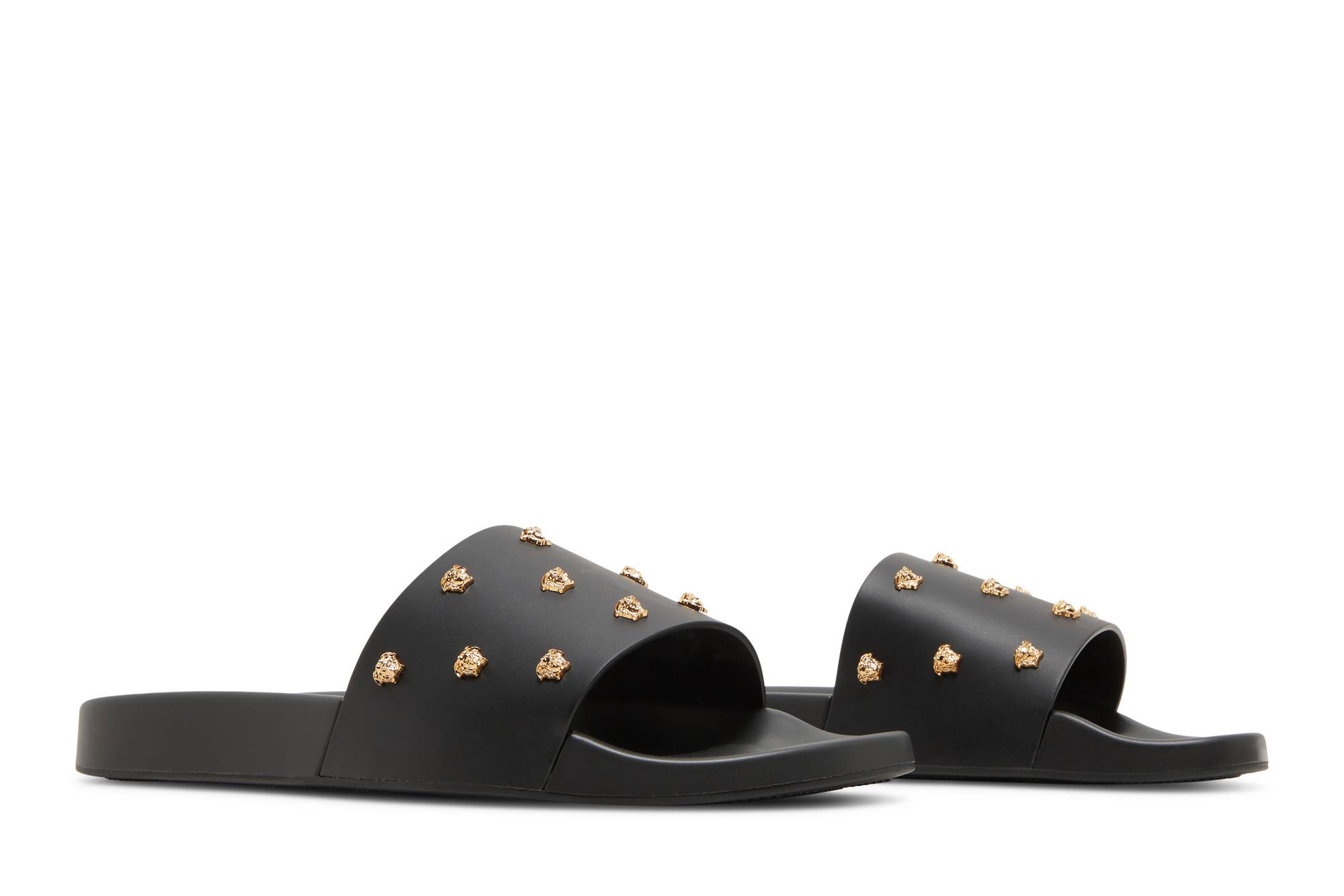 Cheap VERSACE 美杜莎鉚釘皮革拖鞋 黑色
