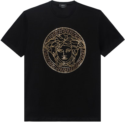 ヴェルサーチ メデューサ スタッズ付き ブラック 半袖 Tシャツ A77987-A201952-A1008 Order ヴェルサーチ メデューサ スタッズ付き ブラック 半袖 Tシャツ A77987-A201952-A1008